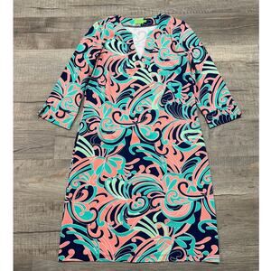 Katherine Way Slinky Stretch Nylon Knit Tunic Dress Geometric‎ Classic Modern